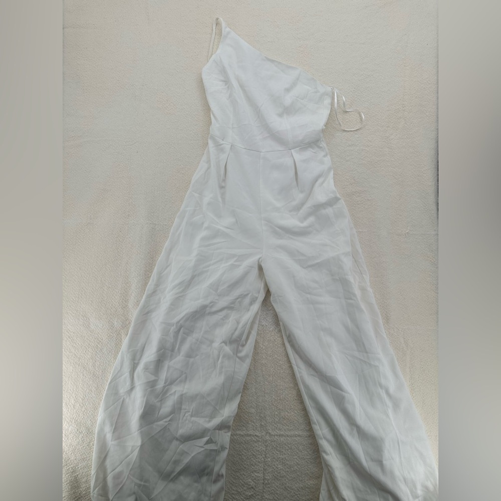 White One Shoulder Wide Leg Jumpsuit Minimal Chic - Picture 2 of 9